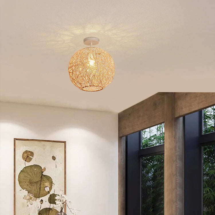 Spherical Ceiling Flush Mount Asia Rattan Semi Flush Mount Lighting