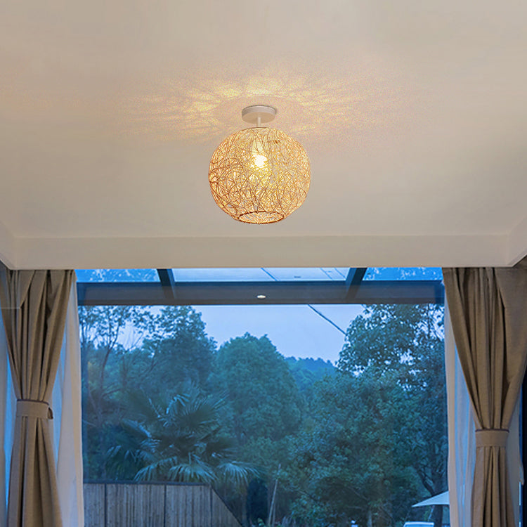 Spherical Ceiling Flush Mount Asia Rattan Semi Flush Mount Lighting