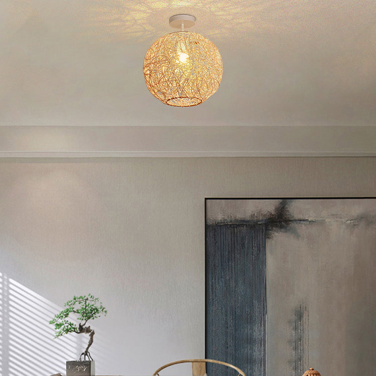 Spherical Ceiling Flush Mount Asia Rattan Semi Flush Mount Lighting