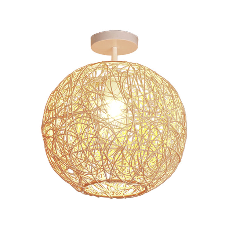 Spherical Ceiling Flush Mount Asia Rattan Semi Flush Mount Lighting