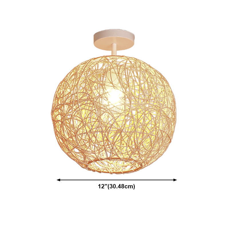 Spherical Ceiling Flush Mount Asia Rattan Semi Flush Mount Lighting