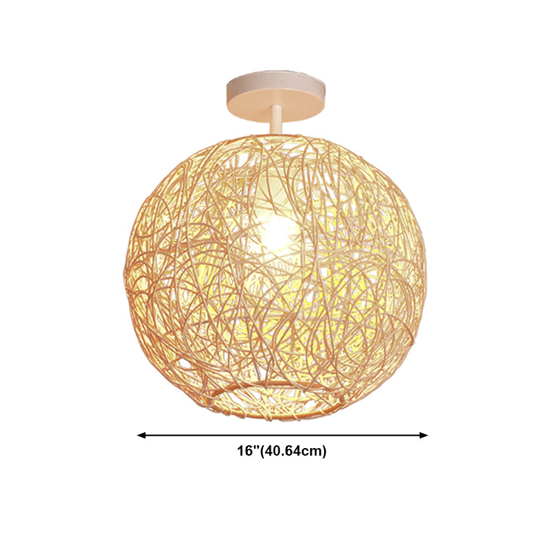 Spherical Ceiling Flush Mount Asia Rattan Semi Flush Mount Lighting