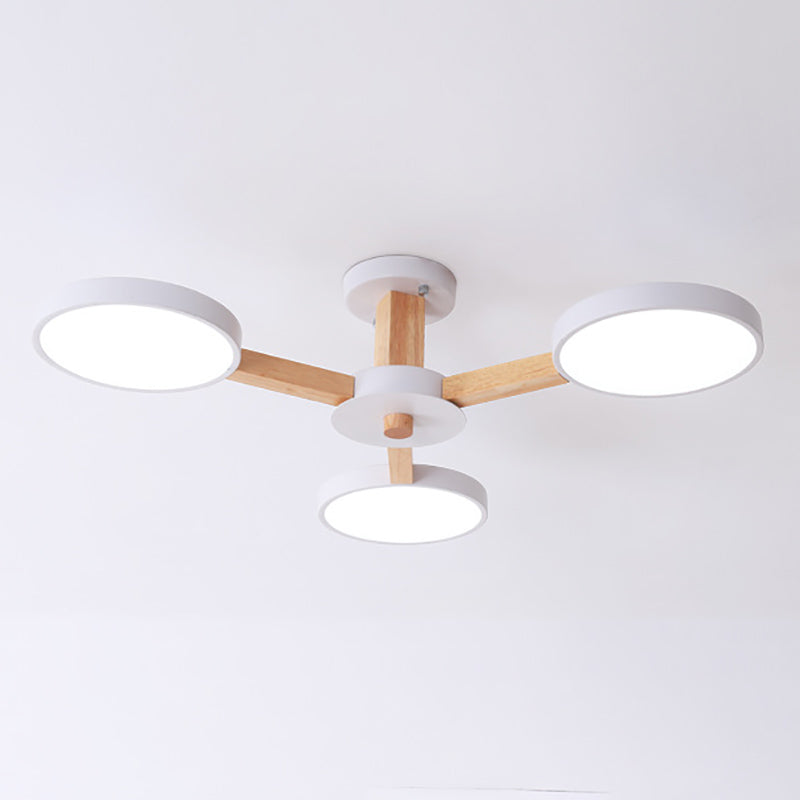 Nordic Round Ceiling Light Wood Multi Light LED Flush Mount Light for Living Room