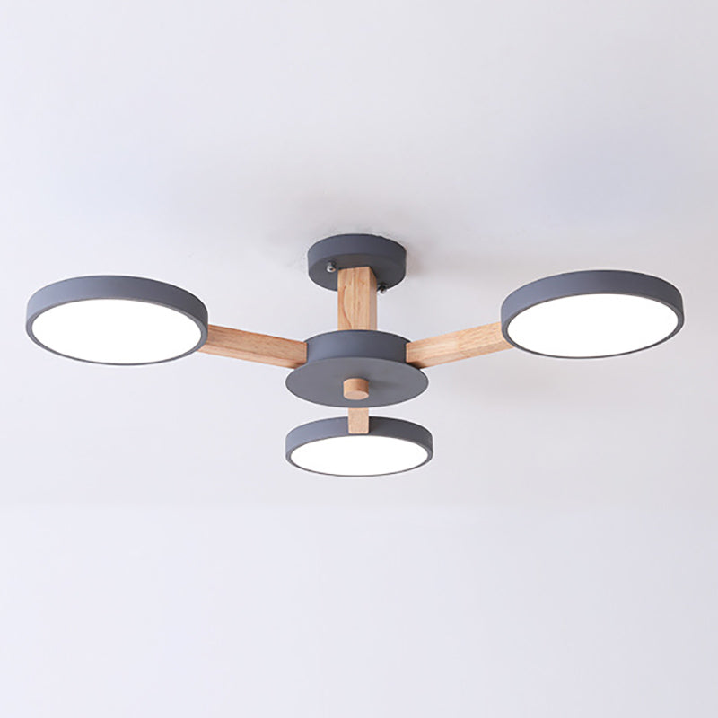 Nordic Round Ceiling Light Wood Multi Light LED Flush Mount Light for Living Room