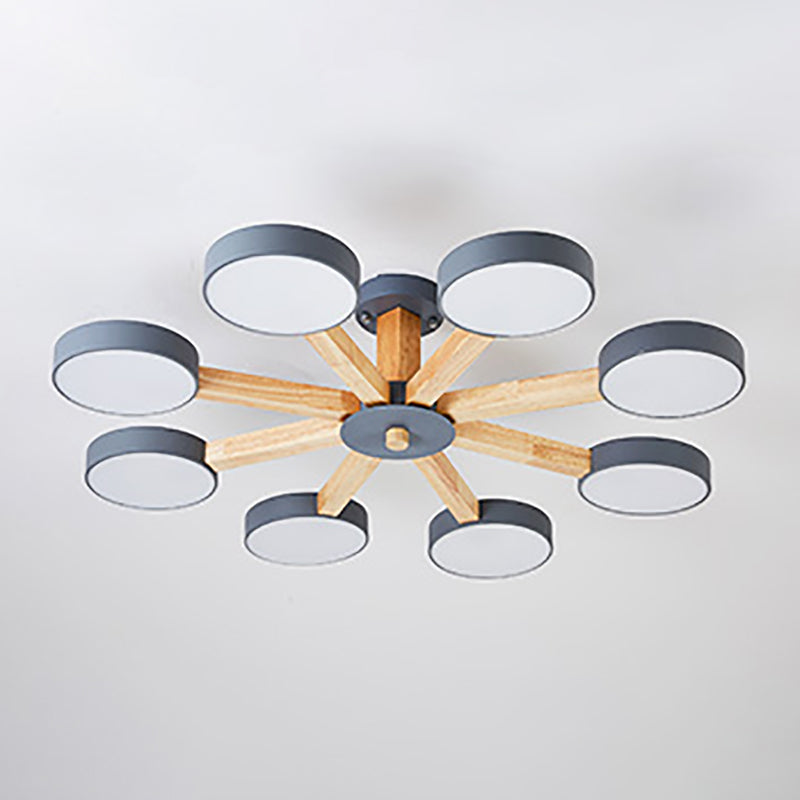 Nordic Round Ceiling Light Wood Multi Light LED Flush Mount Light for Living Room