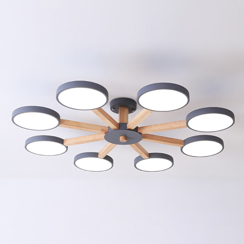 Nordic Round Ceiling Light Wood Multi Light LED Flush Mount Light for Living Room