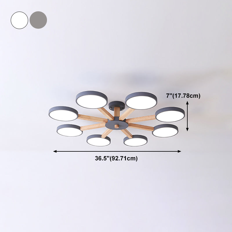 Nordic Round Ceiling Light Wood Multi Light LED Flush Mount Light for Living Room
