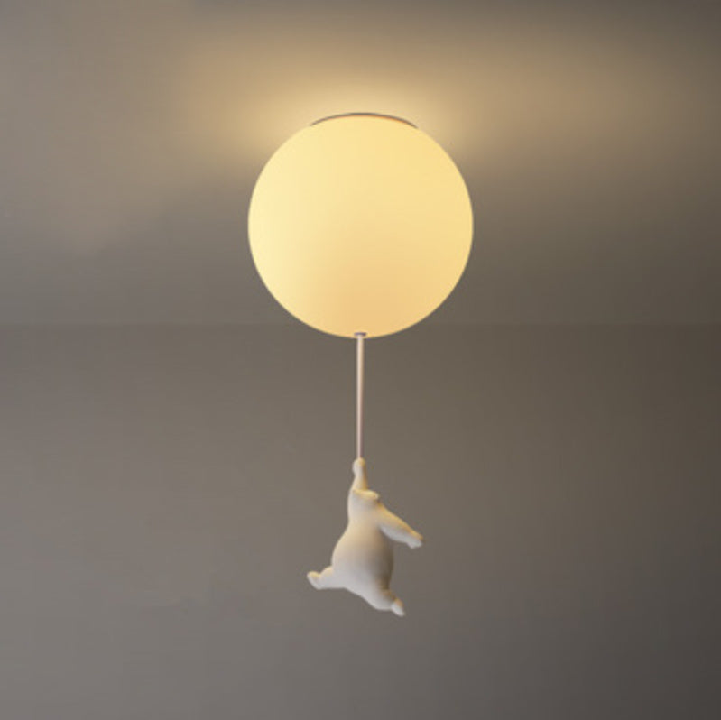 Cartoon 1-Light Ceiling Light White Balloon Shape Glass Flush Mount Light Fixture