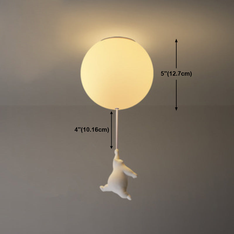 Cartoon 1-Light Ceiling Light White Balloon Shape Glass Flush Mount Light Fixture
