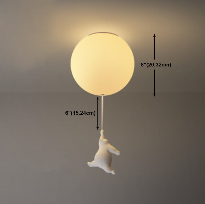 Cartoon 1-Light Ceiling Light White Balloon Shape Glass Flush Mount Light Fixture