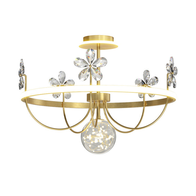 3 Lights Round Flush Ceiling Light Modern Style Crystal Flush Mount Lights