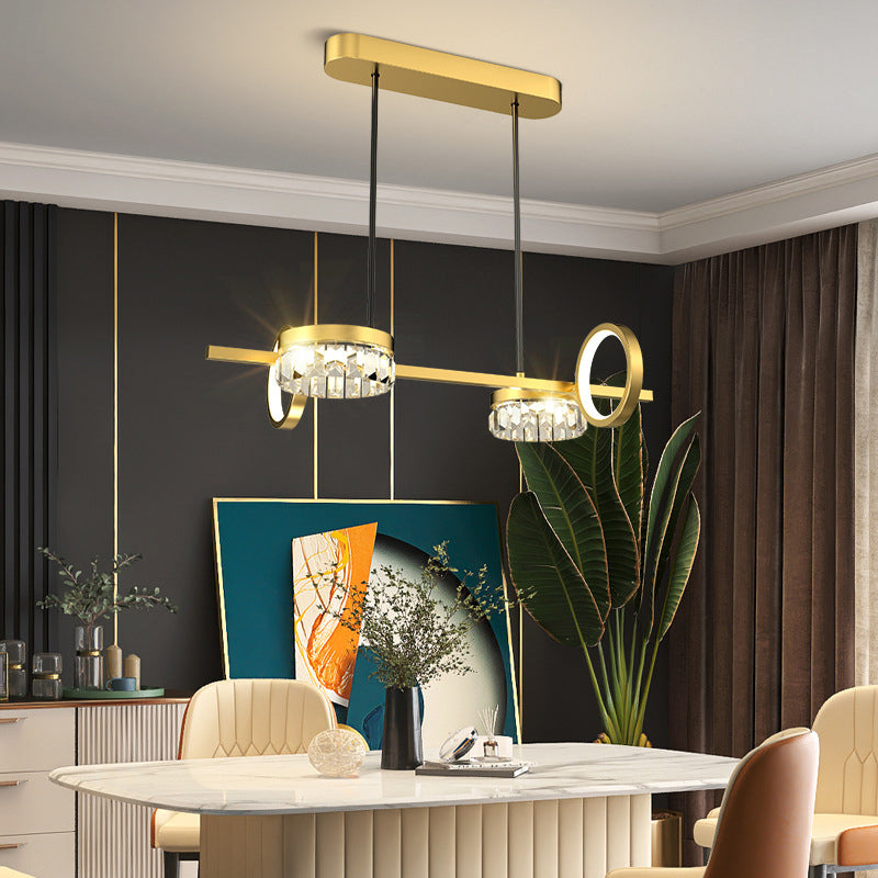 Gold Loops Island Light Postmodern LED Crystal Suspension Light for Dining Room