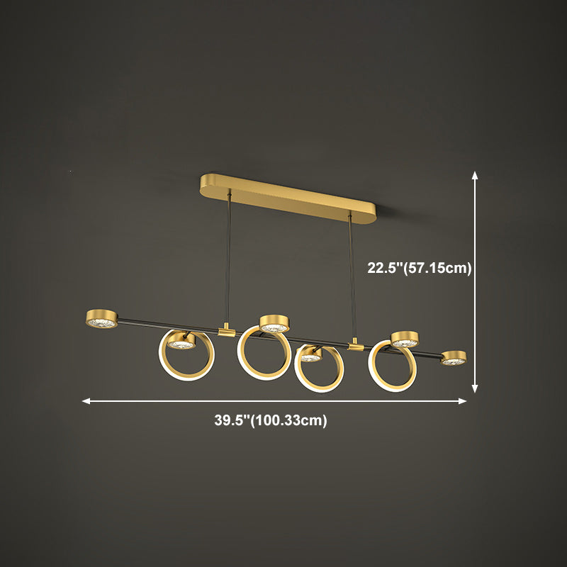 Gold Loops Island Light Postmodern LED Crystal Suspension Light for Dining Room