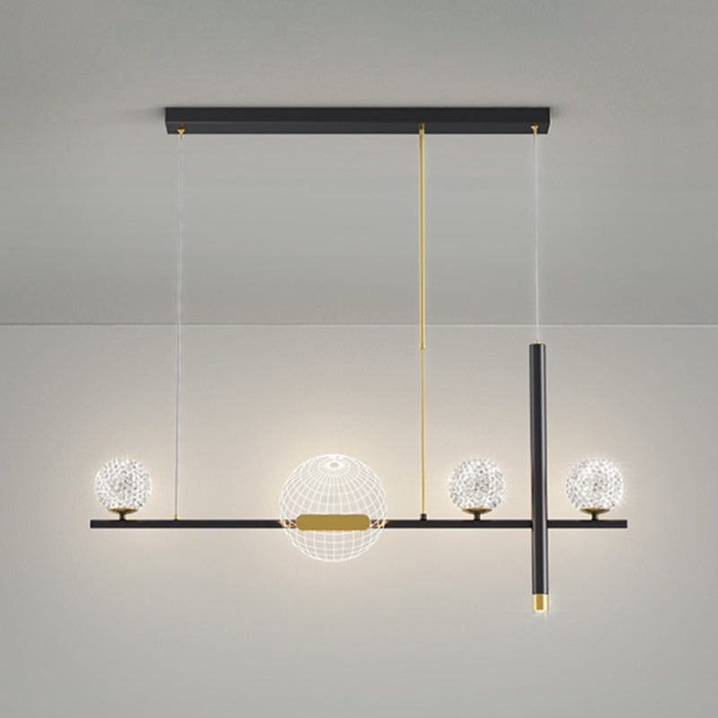 Minimalist 5-Light Island Pendant Globe Shade Acrylic Hanging Light for Dining Room