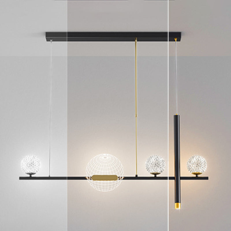 Minimalist 5-Light Island Pendant Globe Shade Acrylic Hanging Light for Dining Room