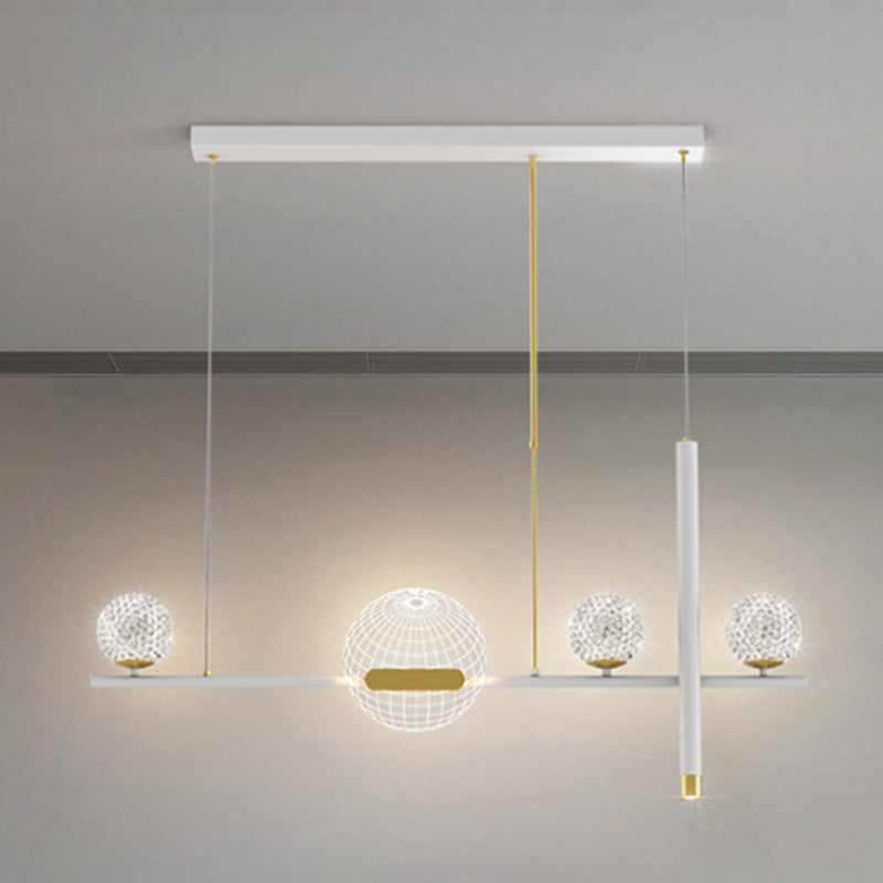 Minimalist 5-Light Island Pendant Globe Shade Acrylic Hanging Light for Dining Room