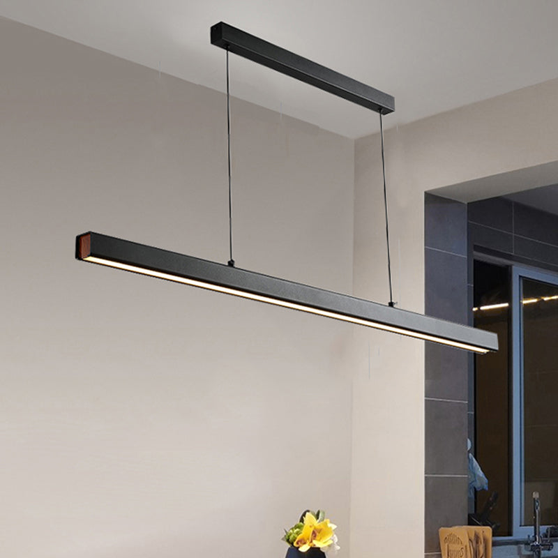 Modern Island Light Metal Straight Island Pendant in Black for Dining Room