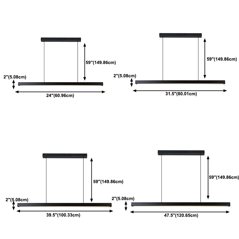 Modern Island Light Metal Straight Island Pendant in Black for Dining Room