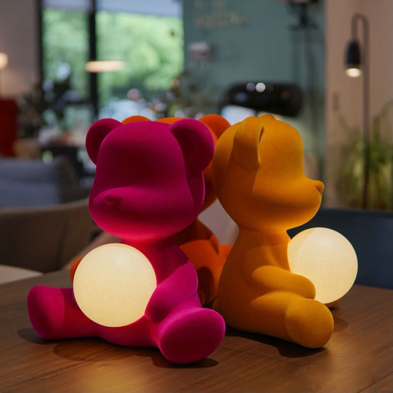 Lámpara de mesa de oso de macarrones 1 luces de escritorio con sombra de vidrio para dormitorio