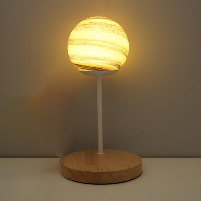 Lámpara de mesa LED Luz de escritorio de madera moderna con sombra Galss para sala de estar (el juguete no incluye)