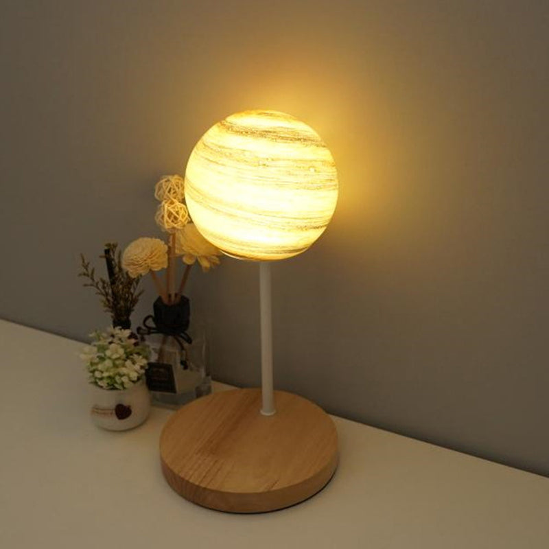 Lámpara de mesa LED Luz de escritorio de madera moderna con sombra Galss para sala de estar (el juguete no incluye)