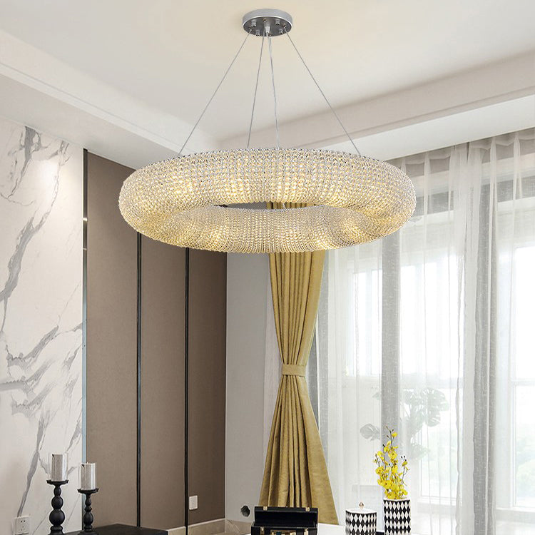 Modern Style Hanging Lamp Kit Circle Shape Crystal Chandelier Lighting Fixtures