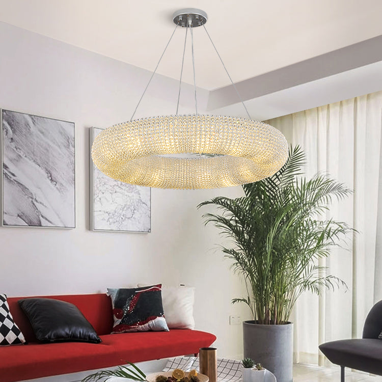 Modern Style Hanging Lamp Kit Circle Shape Crystal Chandelier Lighting Fixtures