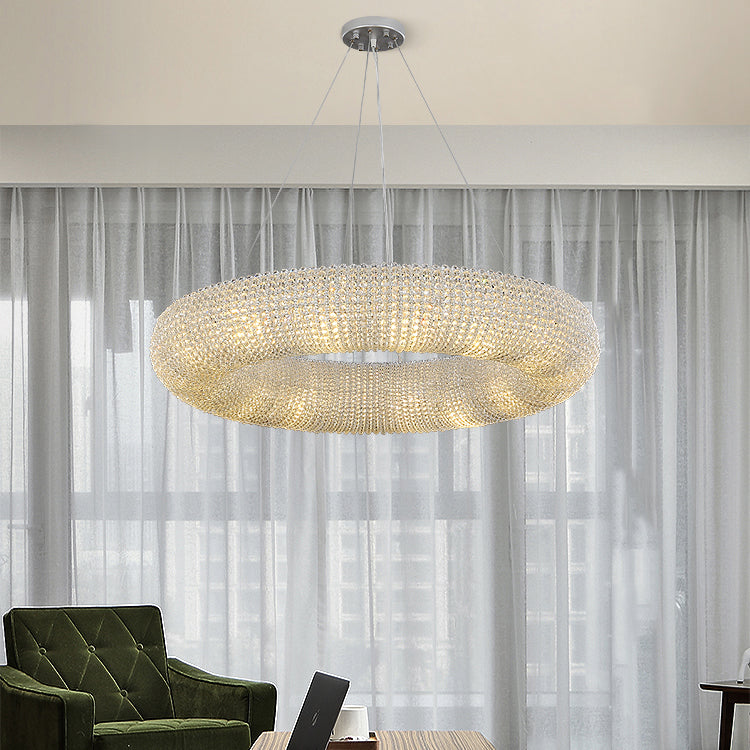 Modern Style Hanging Lamp Kit Circle Shape Crystal Chandelier Lighting Fixtures