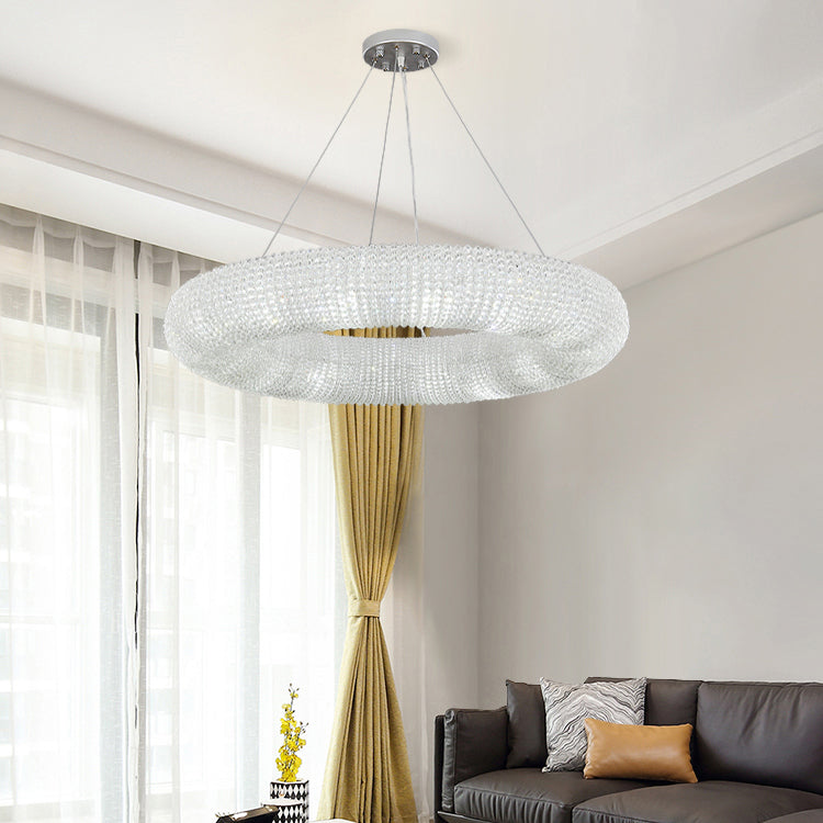Modern Style Hanging Lamp Kit Circle Shape Crystal Chandelier Lighting Fixtures