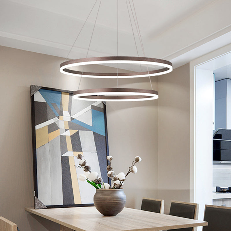 Circle Shape Metal Pendant Light Fixtures Modern Style Hanging Light Fixtures in Brown