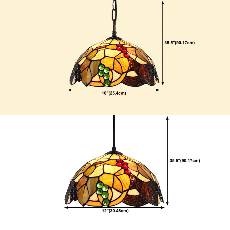 Tiffany 1-Light Pendant Lighting Grapes and Leaf Stained Glass Hanging Ceiling Light