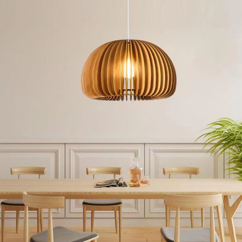 Modern Style Pumpkin Shape Pendant Lighting Wood 1 Light Pendant Light for Bedroom