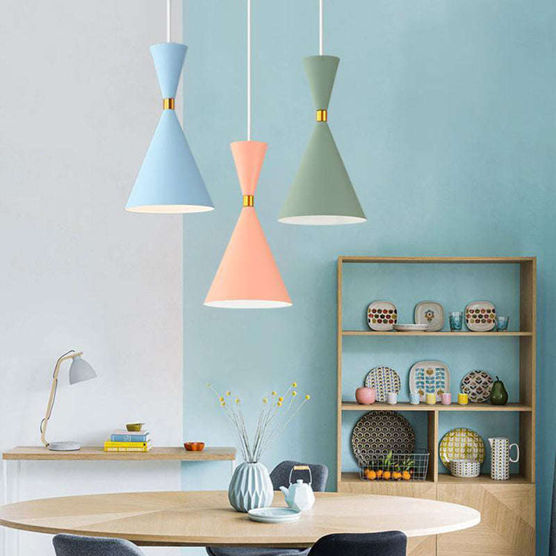 Macaron Style Hanging Light Fixture 1-Light Pendant Lamp with Metal Shade for Bedroom