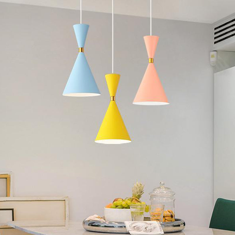 Macaron Style Hanging Light Fixture 1-Light Pendant Lamp with Metal Shade for Bedroom