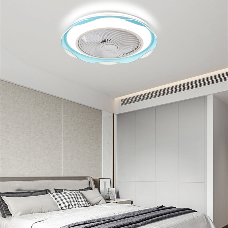 Round LED Flush Mount Fan Lamp Modern Metal Bedroom Semi Flush Light Fixture