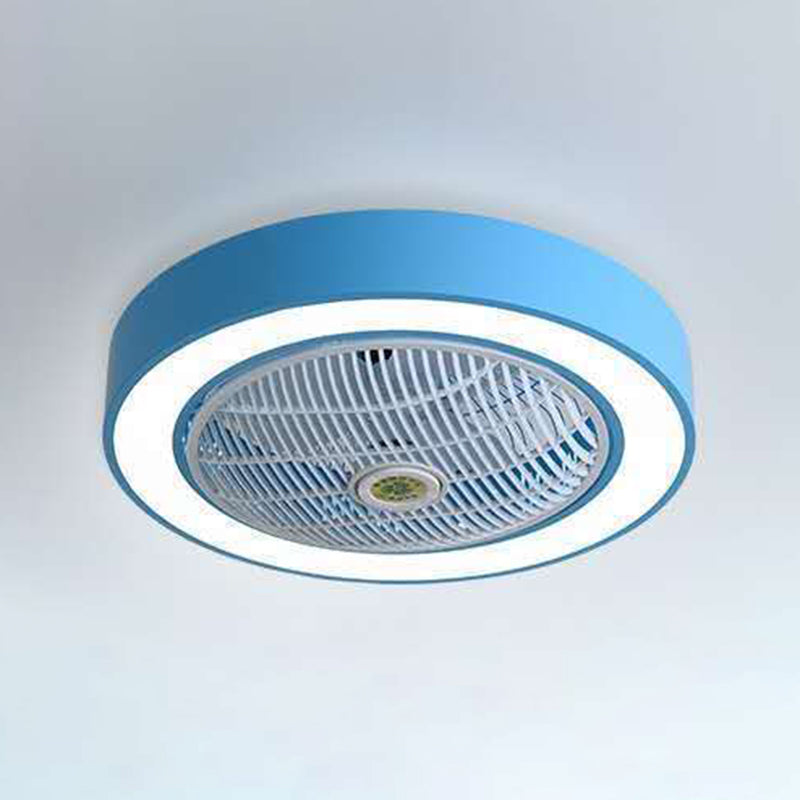 Round LED Flush Mount Fan Lamp Modern Metal Bedroom Semi Flush Light Fixture
