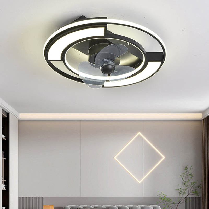 Lámpara de ventilador LED geométrico moderno de 360 grados de semi flush de montaje de montaje con rubor