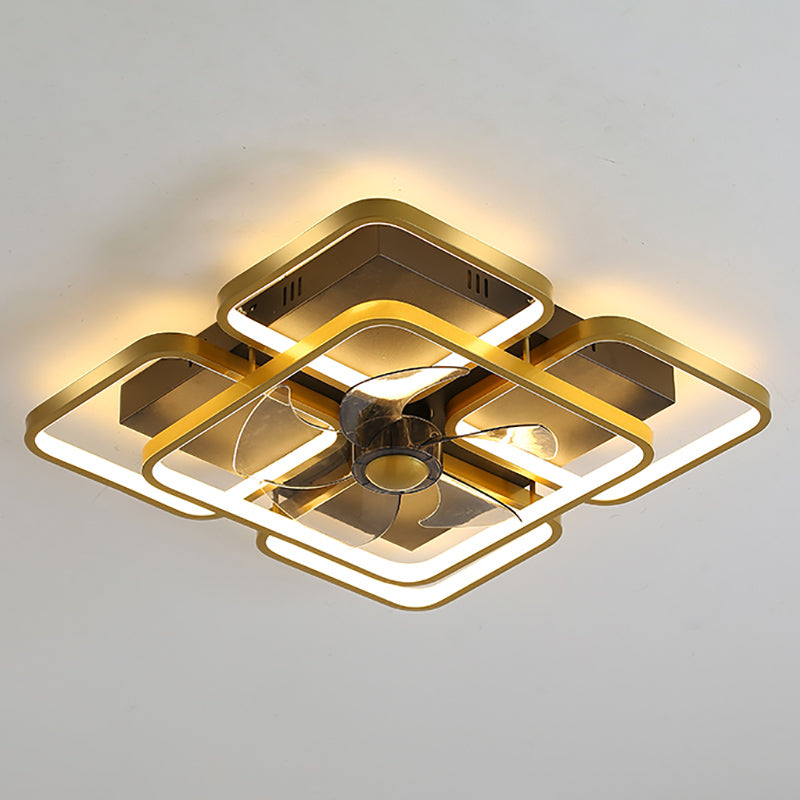 Moderne einfache Metall Deckenlüftungslampe Geometrie LED Deckenventilator Licht für Wohnzimmer