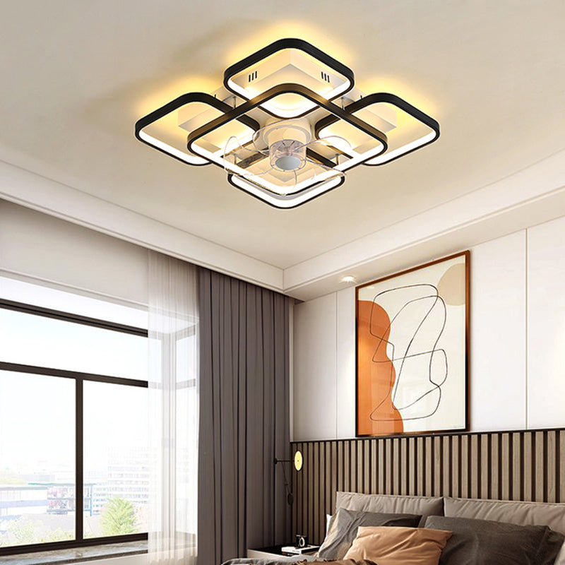 Moderne einfache Metall Deckenlüftungslampe Geometrie LED Deckenventilator Licht für Wohnzimmer