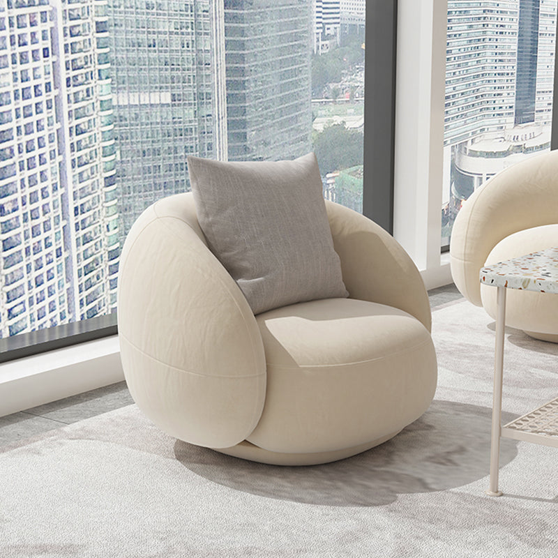 Beige Scandinavian Curved Sofa Tight Back Couch with Tuxedo Arm
