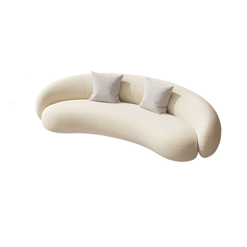 Beige Scandinavian Curved Sofa Tight Back Couch with Tuxedo Arm