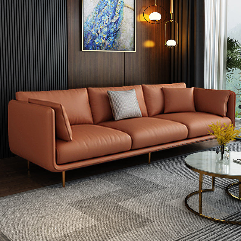 Contemporary Sofa with 3 Pillows Suare Arm Couch for Living Room