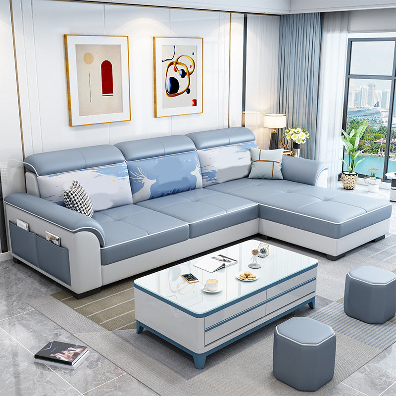 L-Shape Flared Arms Sectional 3-seat Faux Leather Sofa with Storage