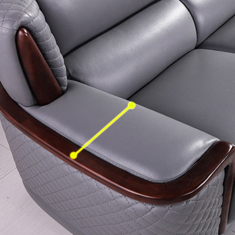 Genuine Leather Sectional Grey Cushion Back Sofa and Chaise for Living Room