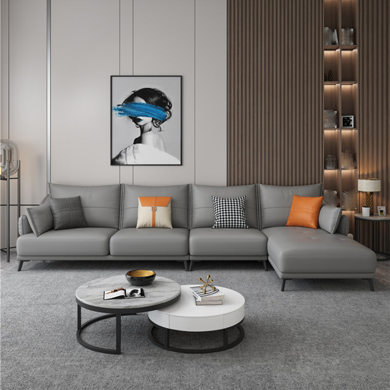 131.88" L x 66.92" W x 33.46" H Genuine Leather Sofa Pillow Top Arm Sectional