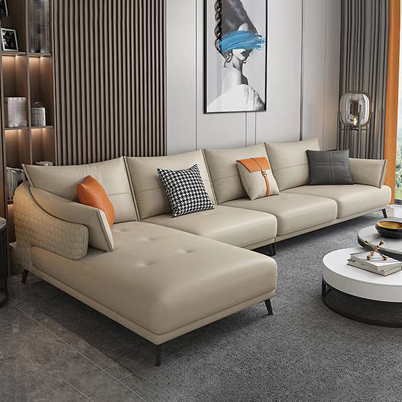 131.88" L x 66.92" W x 33.46" H Genuine Leather Sofa Pillow Top Arm Sectional