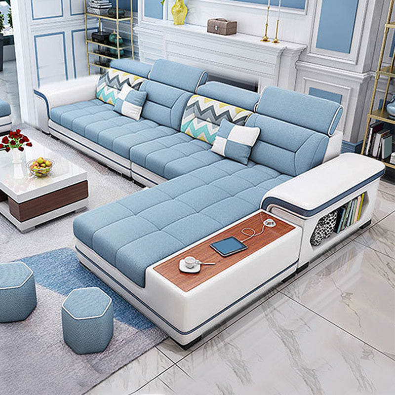 Faux Leather/Fabric Sectional Cushion Back Sofa and Chaise for Living Room