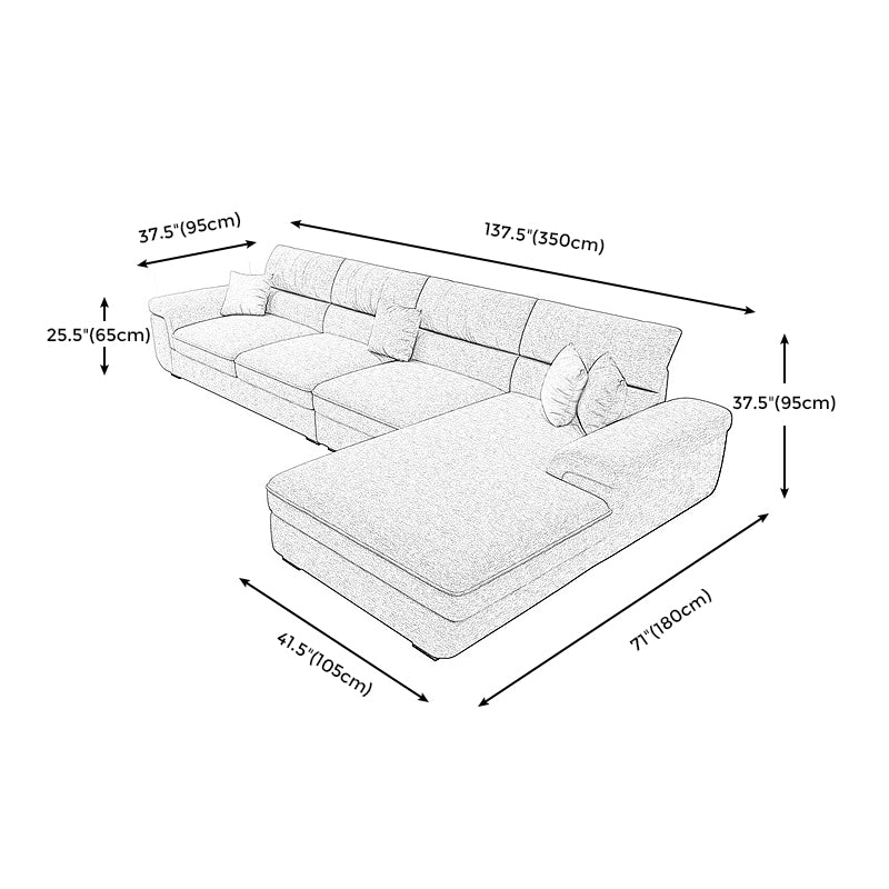 Contemporary Linen/Faux Leather Cushions Sectional Pillow Top Arm Sofa and Chaise