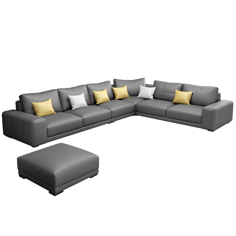 Contemporary Right Hand Facing Sectional Faux Leather Corner Sofa with Ottoman