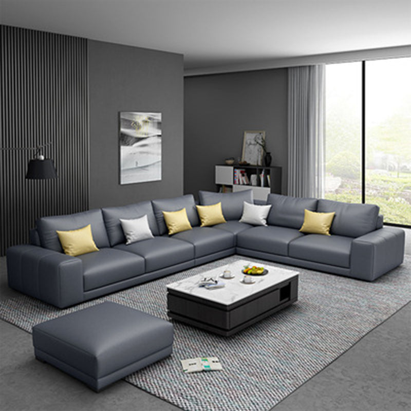 Contemporary Right Hand Facing Sectional Faux Leather Corner Sofa with Ottoman
